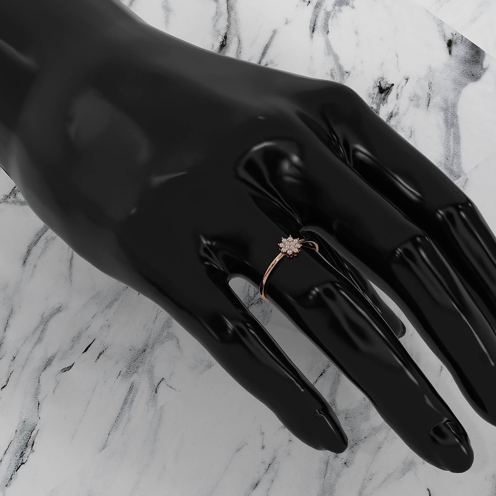 Floral Design Cluster Minimalist Round Lab Diamond Promise Ring 0.07ctw.