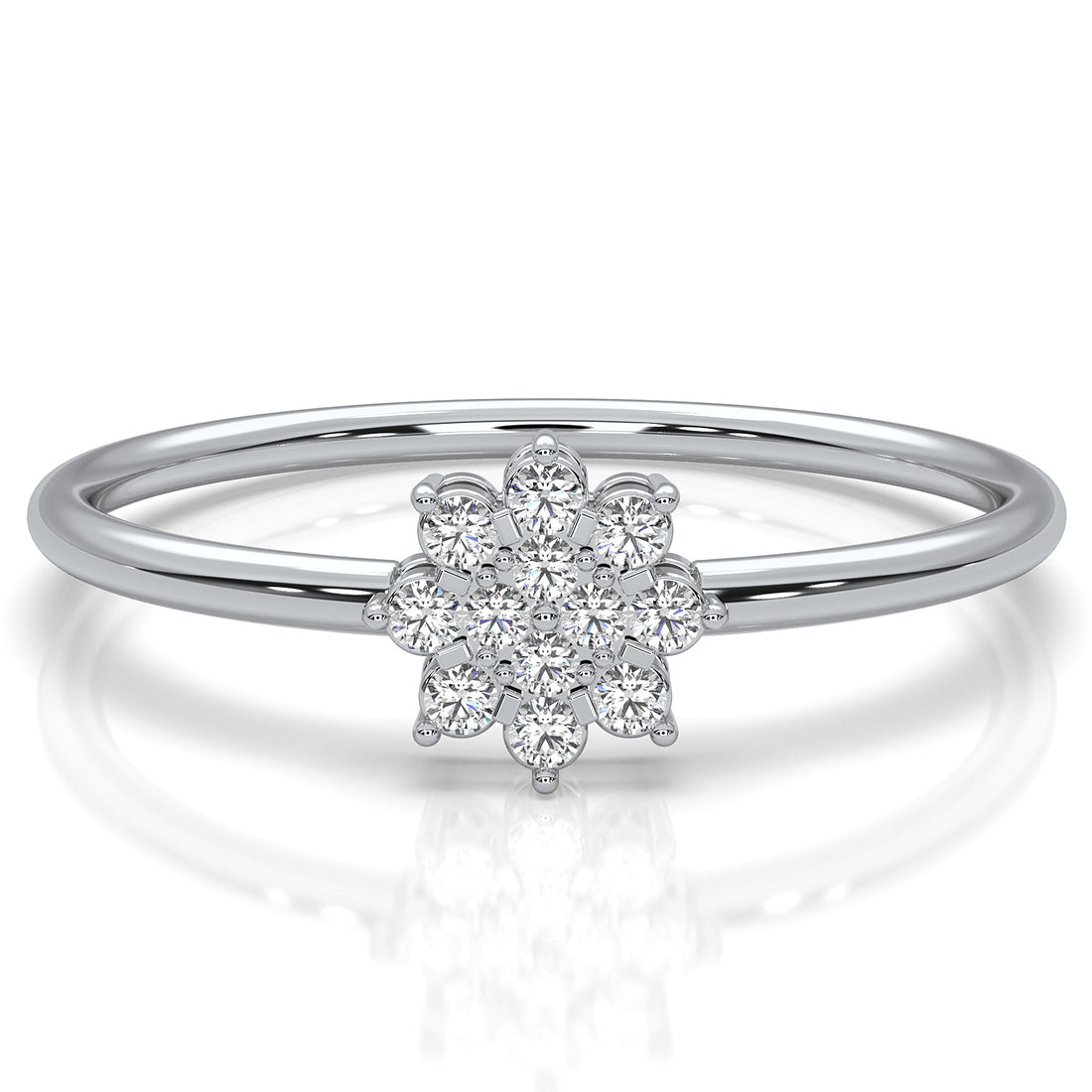 Floral Design Cluster Minimalist Round Lab Diamond Promise Ring 0.07ctw.