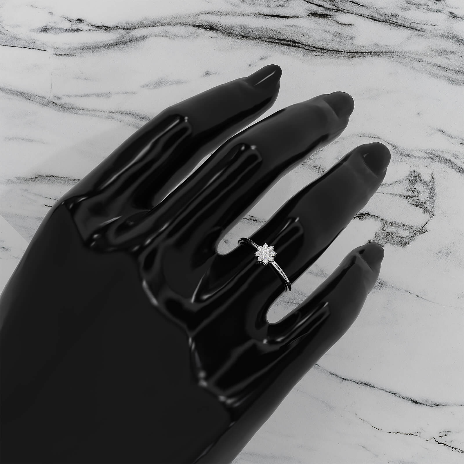 Floral Design Cluster Minimalist Round Lab Diamond Promise Ring 0.07ctw.