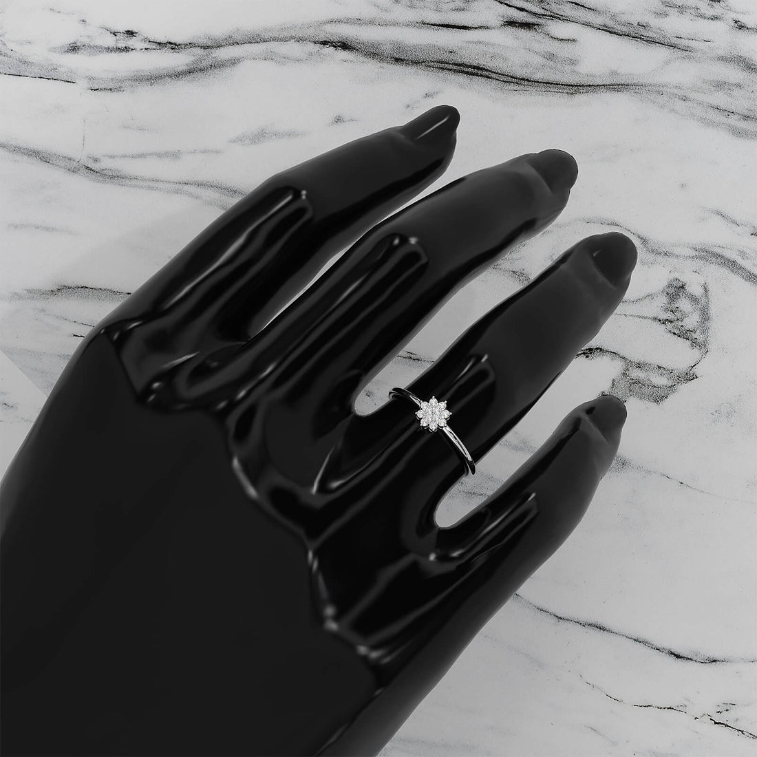 Floral Design Cluster Minimalist Round Lab Diamond Promise Ring 0.07ctw.