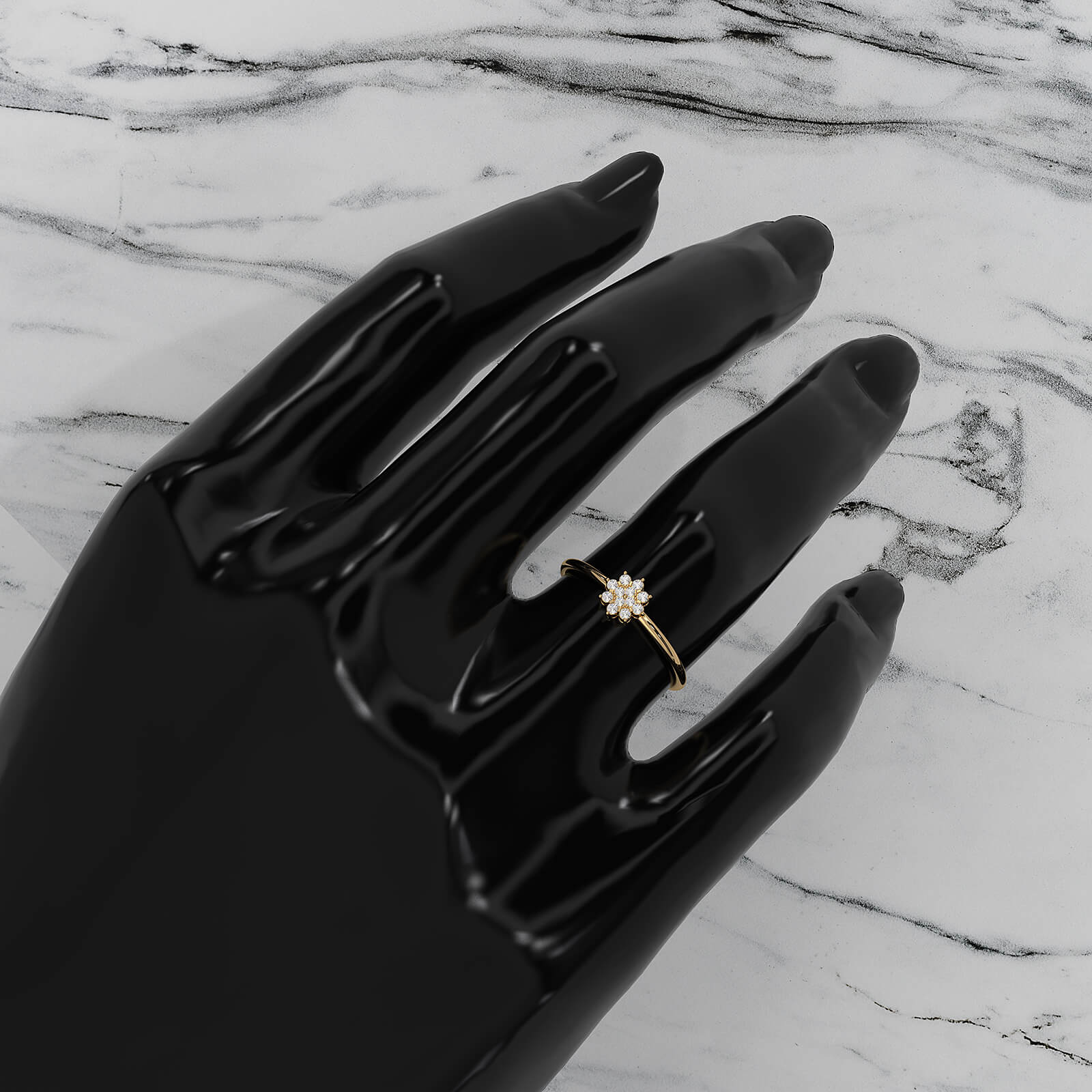 Floral Design Cluster Minimalist Round Lab Diamond Promise Ring 0.07ctw.