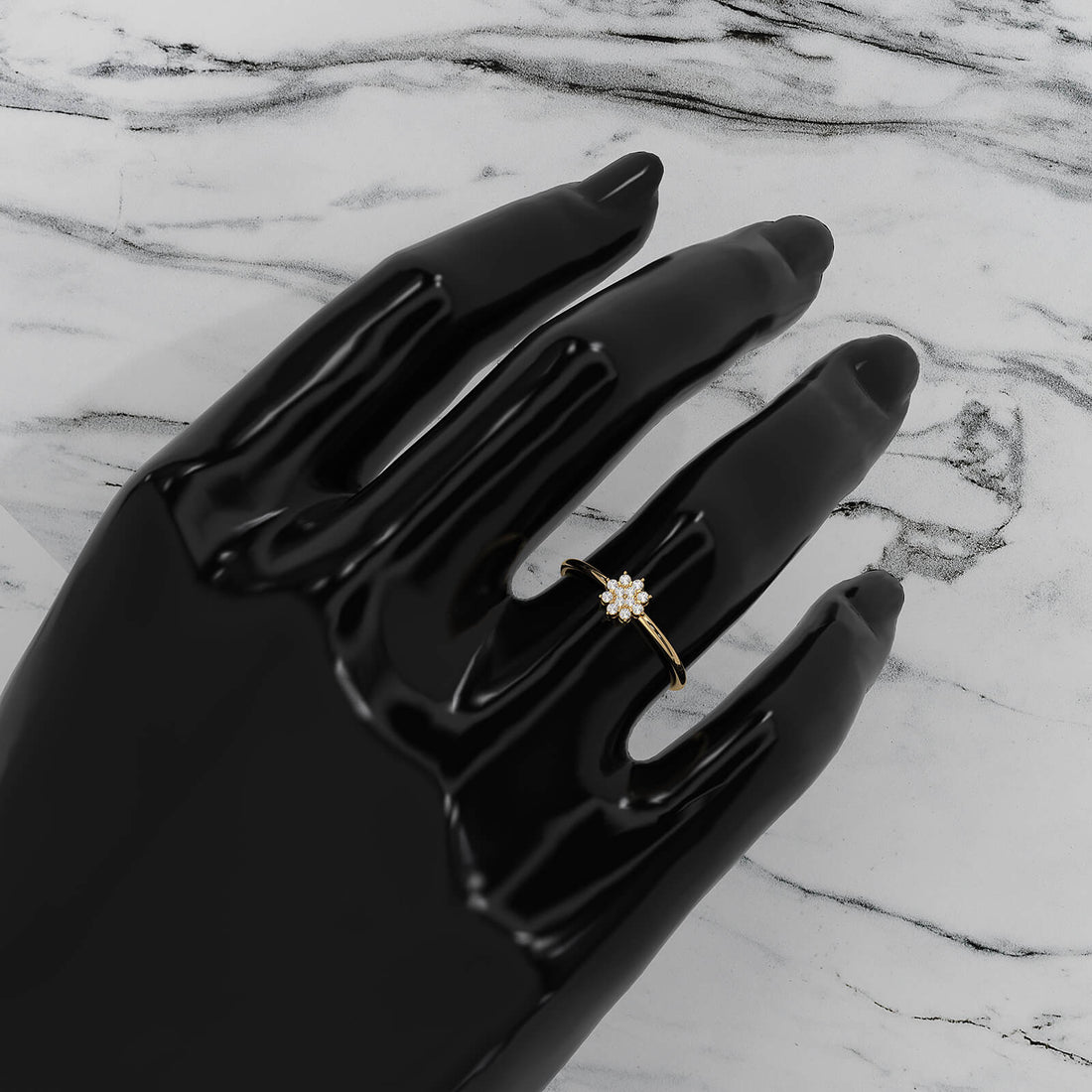 Floral Design Cluster Minimalist Round Lab Diamond Promise Ring 0.07ctw.