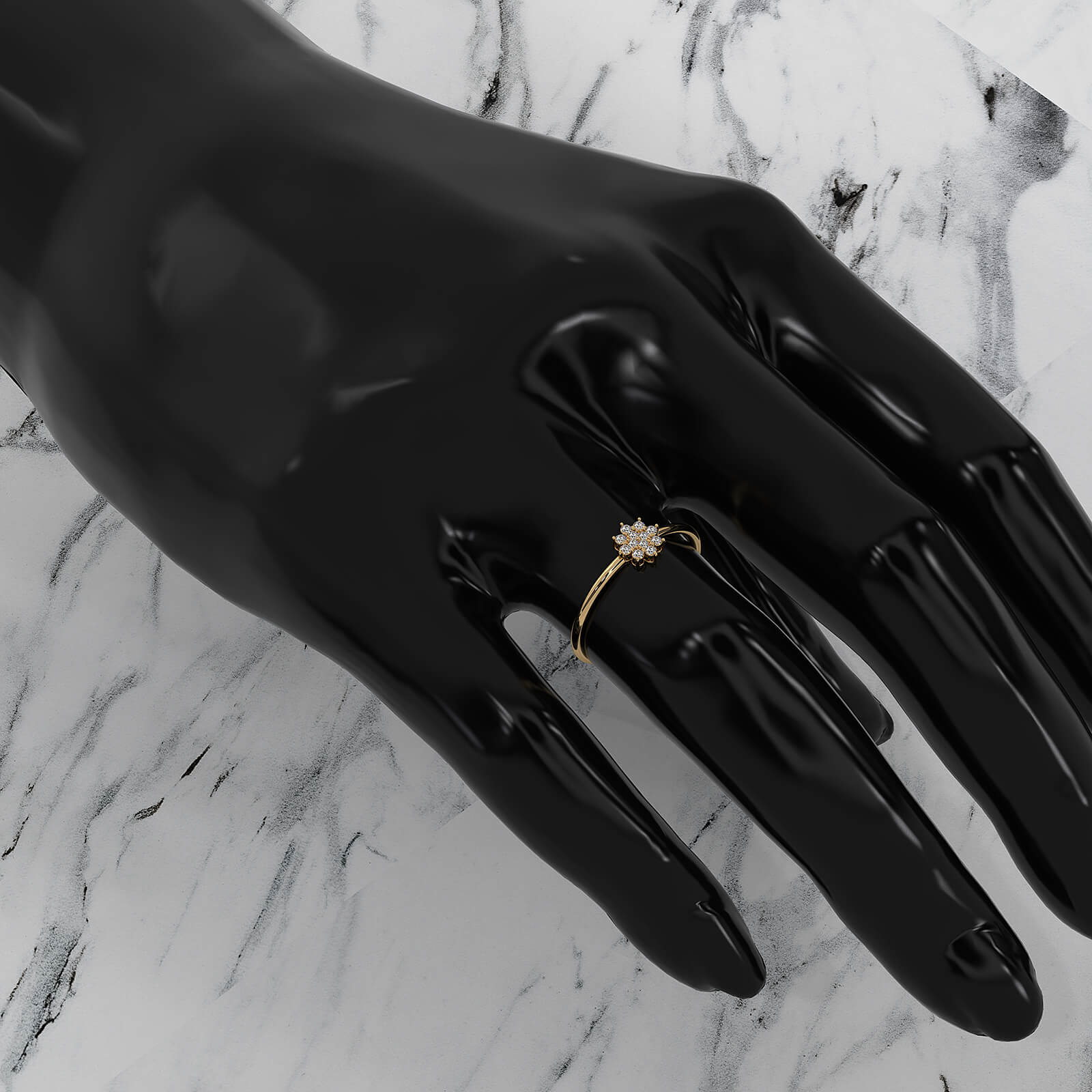 Floral Design Cluster Minimalist Round Lab Diamond Promise Ring 0.07ctw.