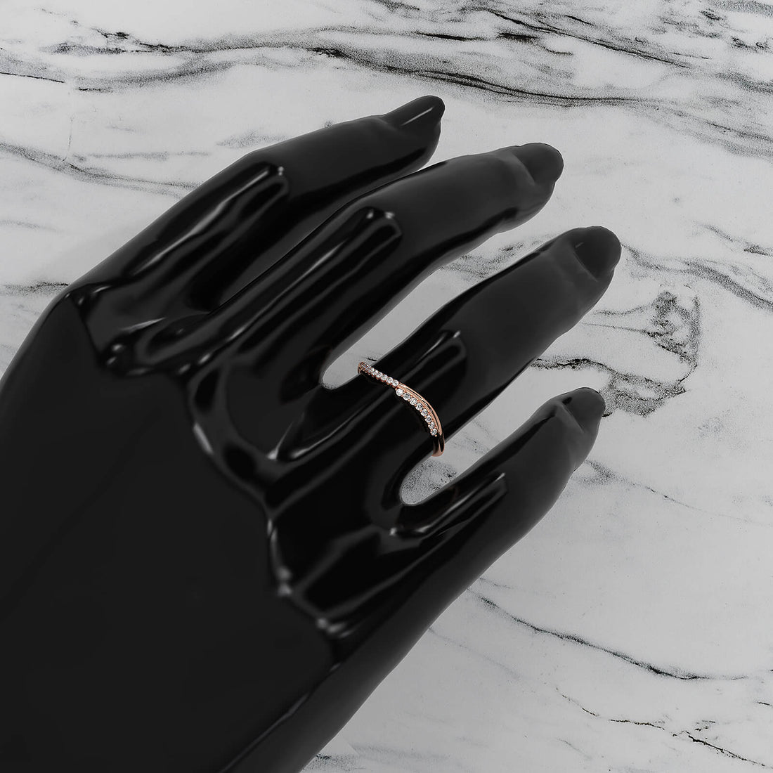 Delicate Minimalist Prong Set Round Lab Diamond Curved Ring 0.07ctw.