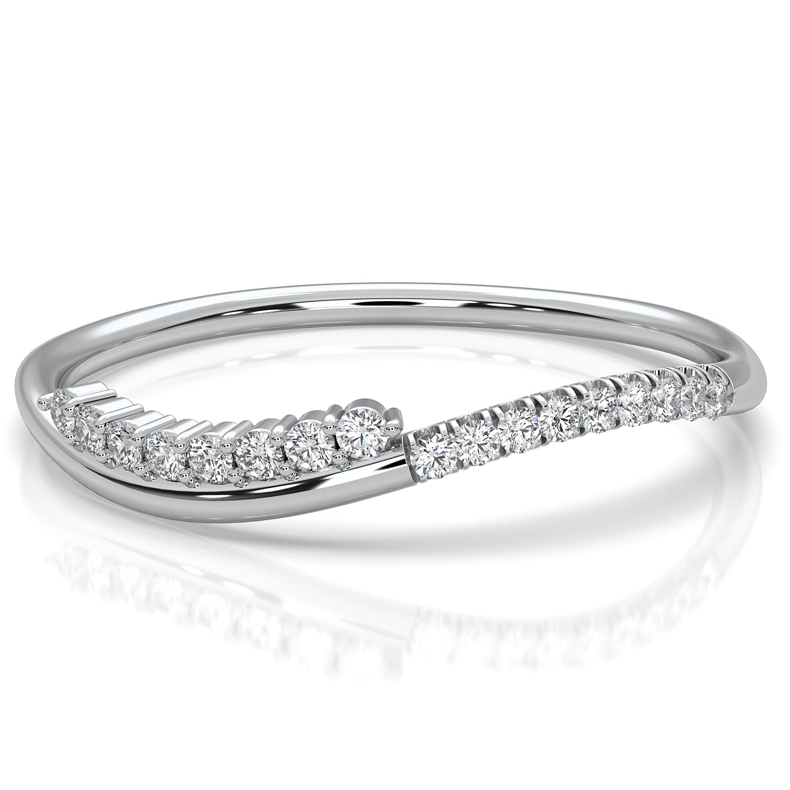 Delicate Minimalist Prong Set Round Lab Diamond Curved Ring 0.07ctw.