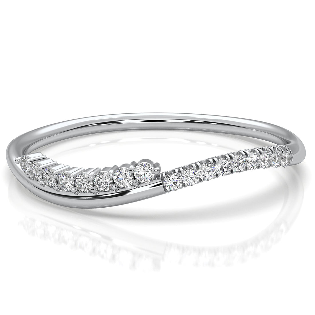 Delicate Minimalist Prong Set Round Lab Diamond Curved Ring 0.07ctw.