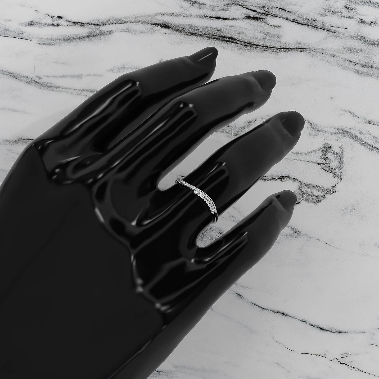 Delicate Minimalist Prong Set Round Lab Diamond Curved Ring 0.07ctw.