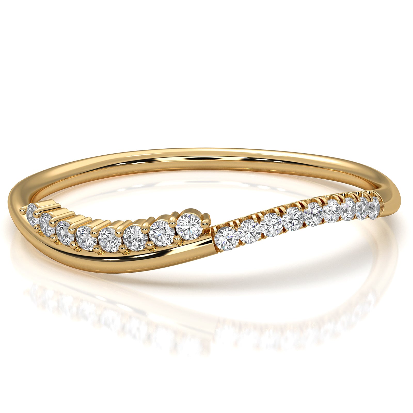 Delicate Minimalist Prong Set Round Lab Diamond Curved Ring 0.07ctw.