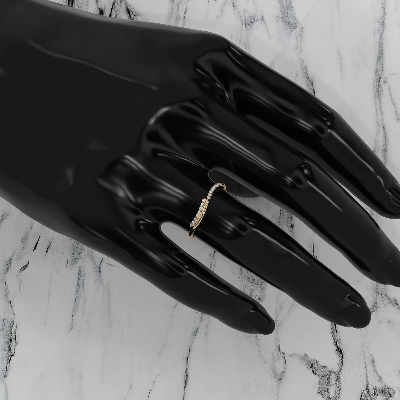 Delicate Minimalist Prong Set Round Lab Diamond Curved Ring 0.07ctw.