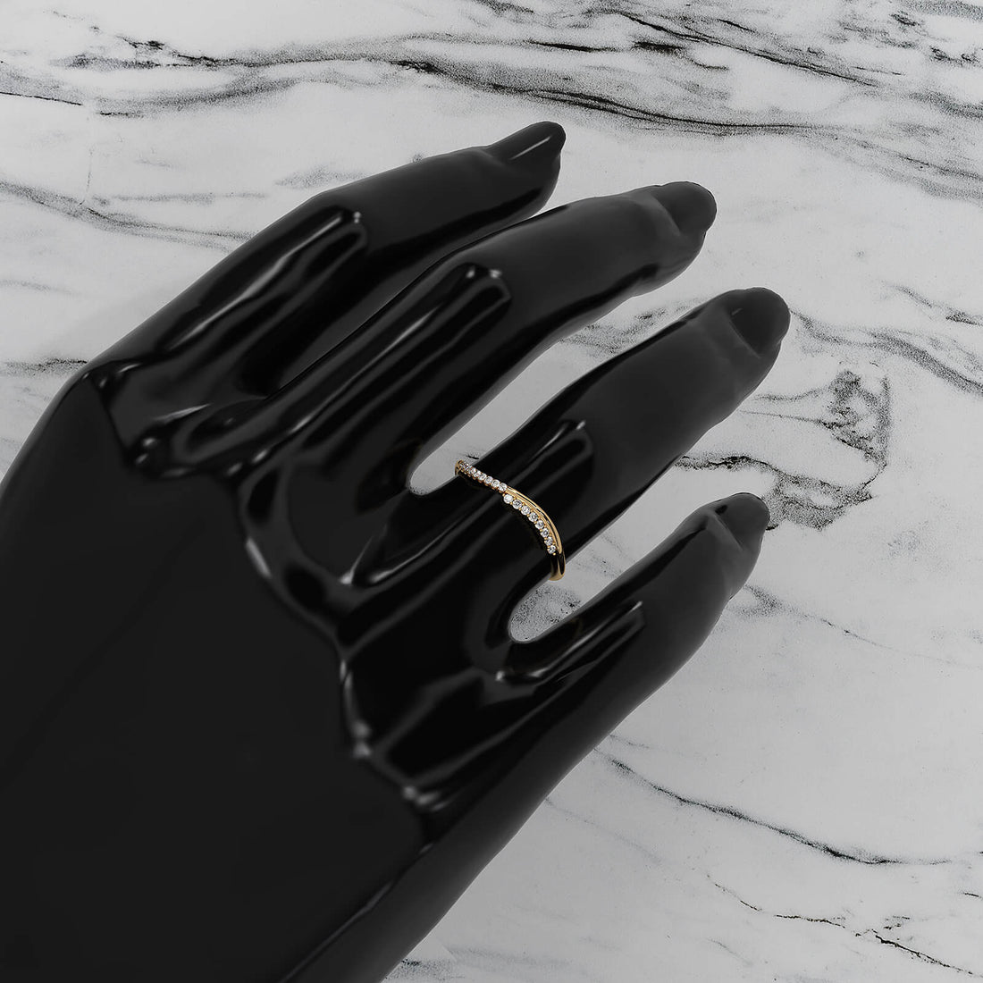 Delicate Minimalist Prong Set Round Lab Diamond Curved Ring 0.07ctw.