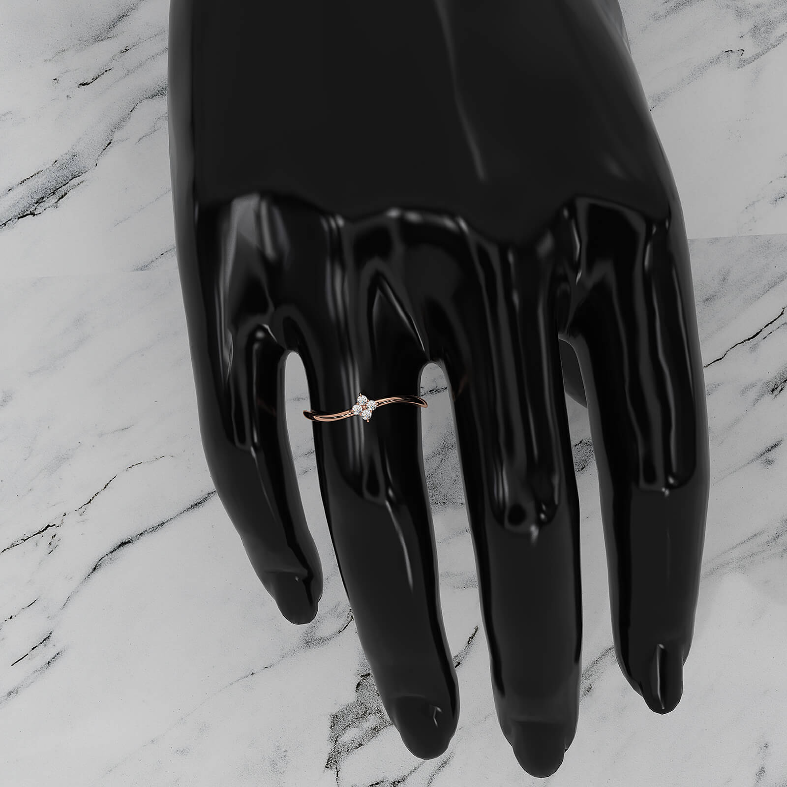 Floral Design Minimalist Prong Set Round Lab Diamond Fashion Ring 0.07ctw.