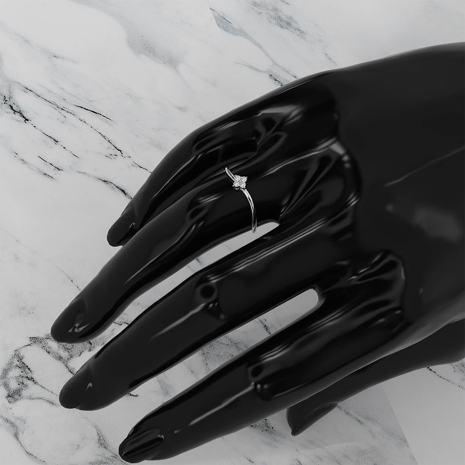 Floral Design Minimalist Prong Set Round Lab Diamond Fashion Ring 0.07ctw.