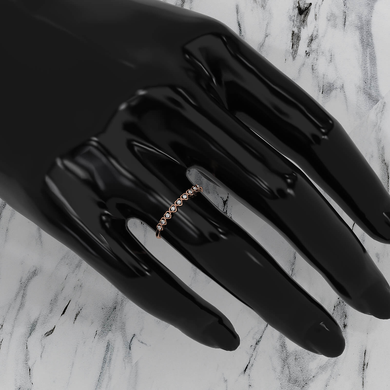 9 Stone Round Cut Lab Diamond Heart Fashion Ring 0.06ctw.