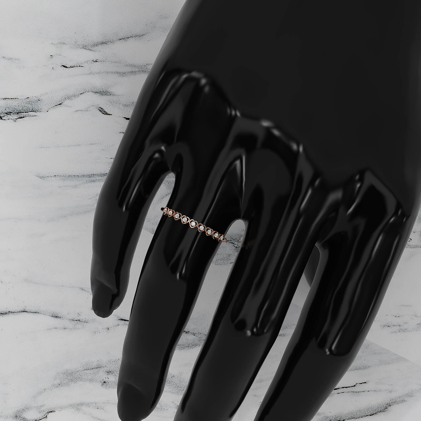 9 Stone Round Cut Lab Diamond Heart Fashion Ring 0.06ctw.