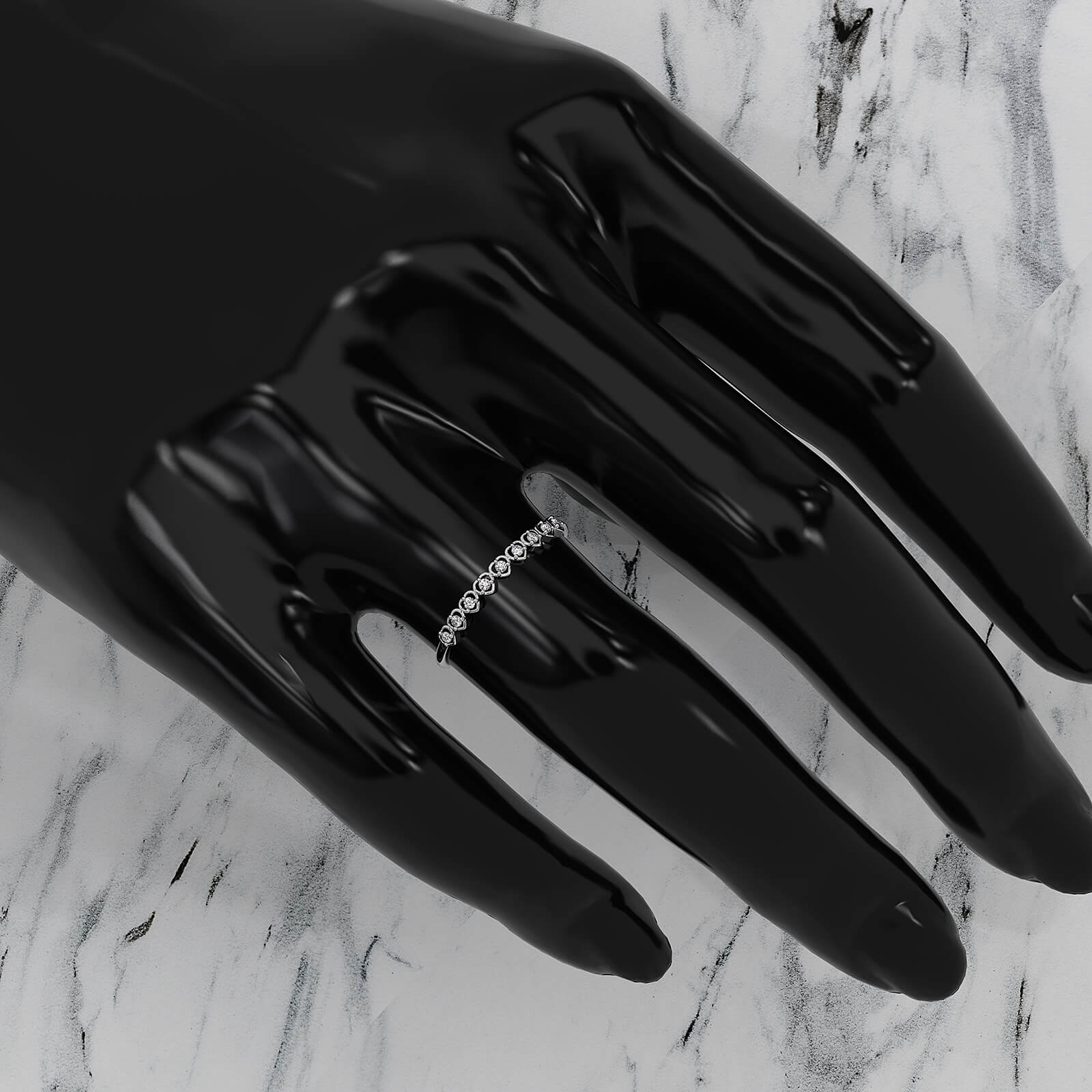 9 Stone Round Cut Lab Diamond Heart Fashion Ring 0.06ctw.