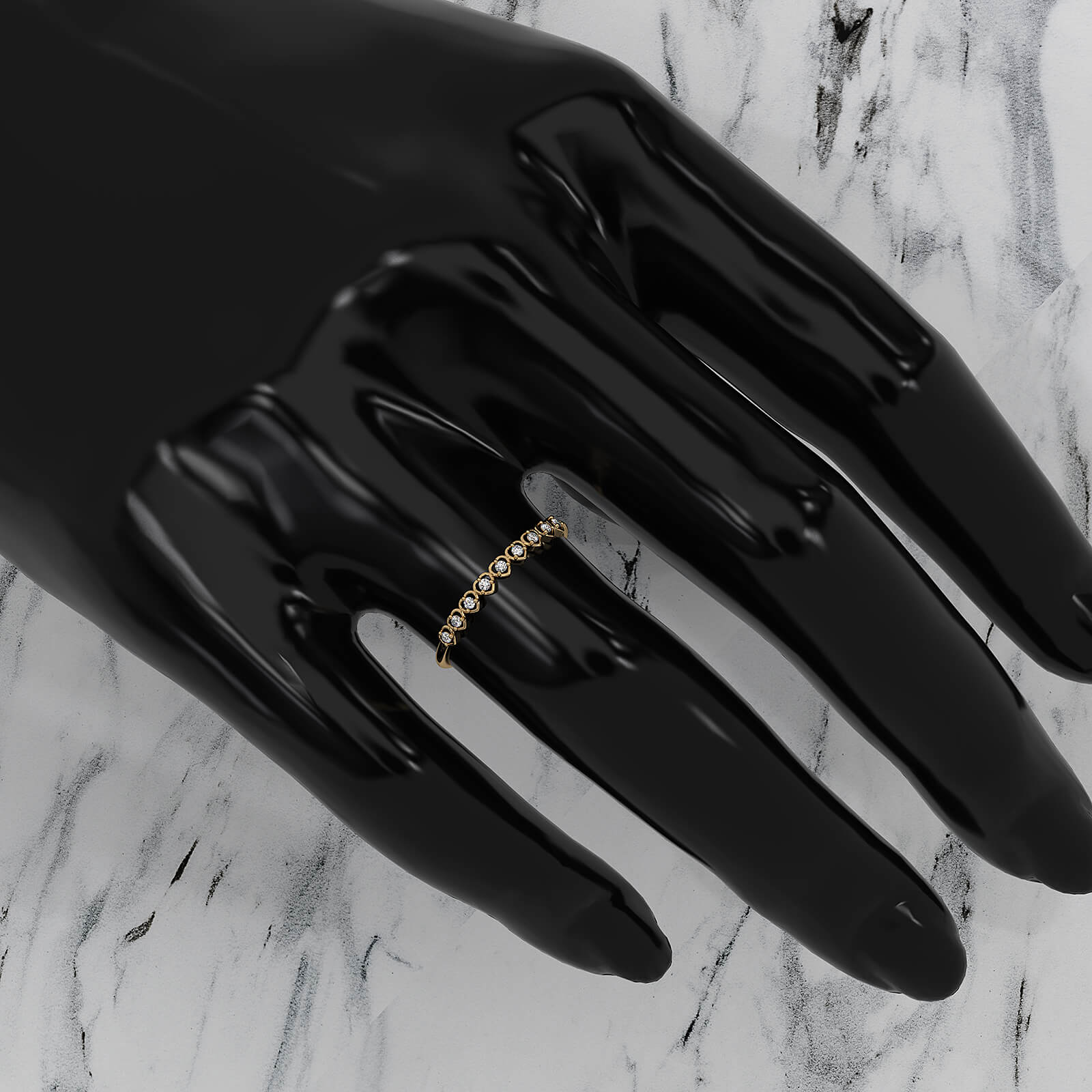 9 Stone Round Cut Lab Diamond Heart Fashion Ring 0.06ctw.