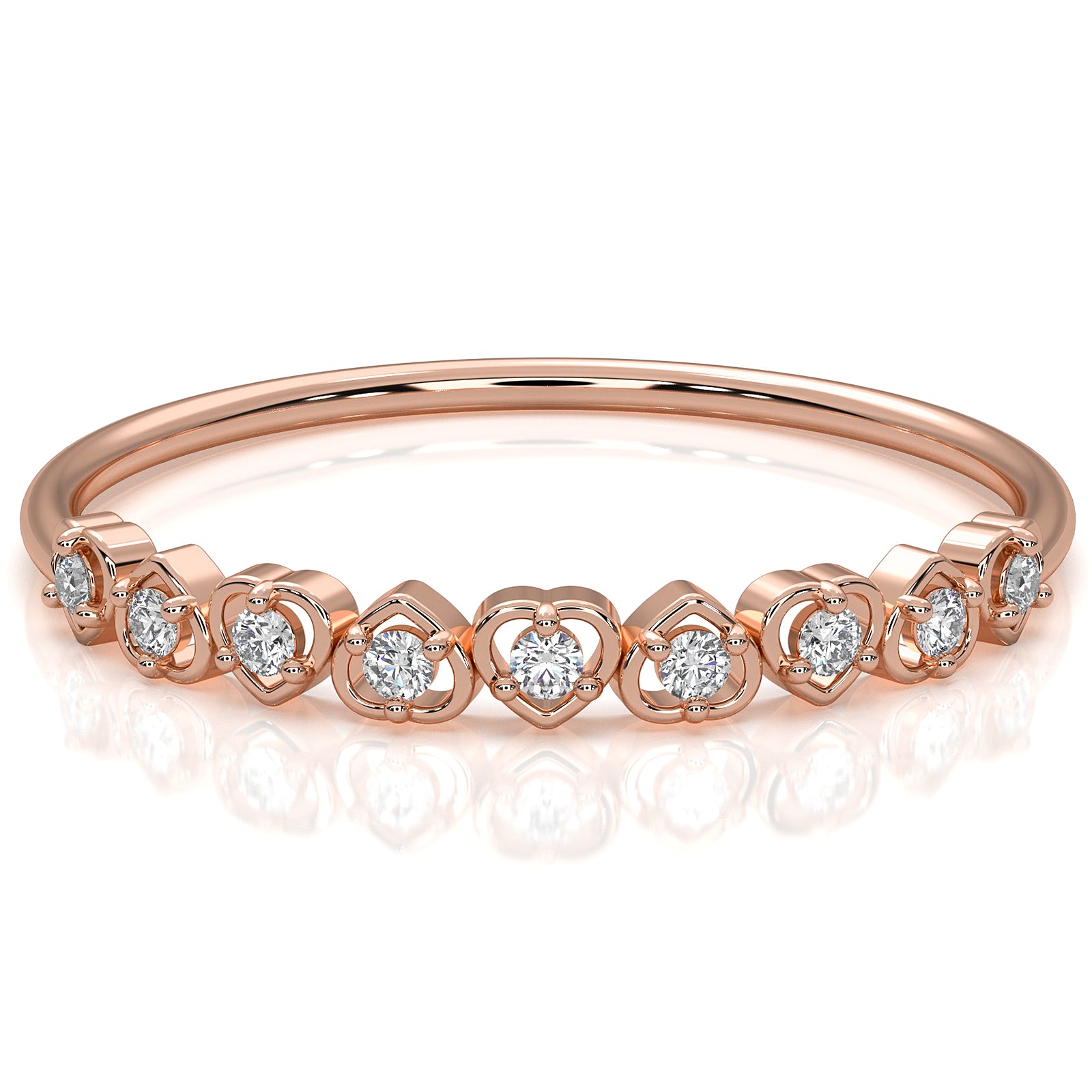 Alternating Round Cut Lab Diamond Prong Set Heart Fashion Ring 0.06ctw.