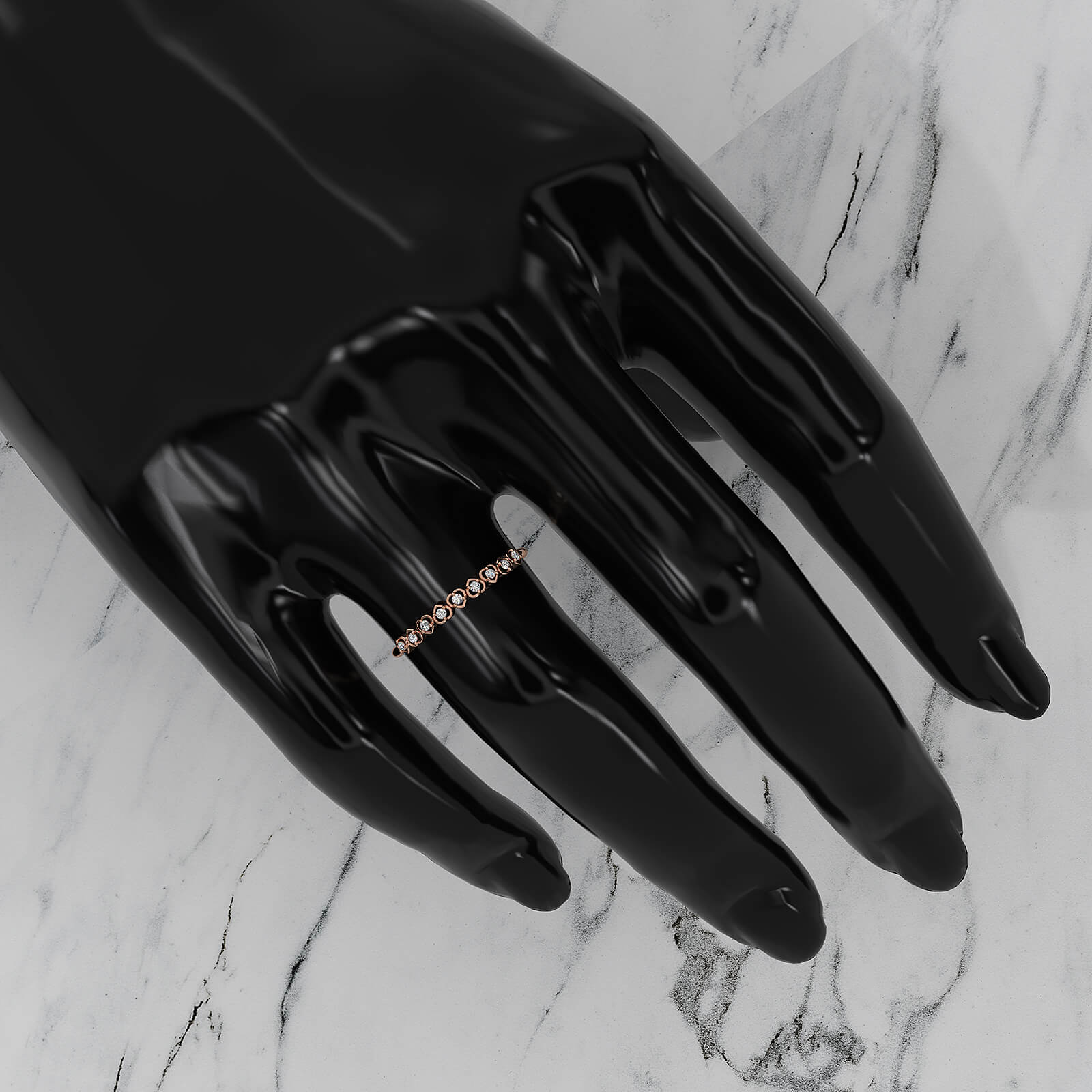 Alternating Round Cut Lab Diamond Prong Set Heart Fashion Ring 0.06ctw.