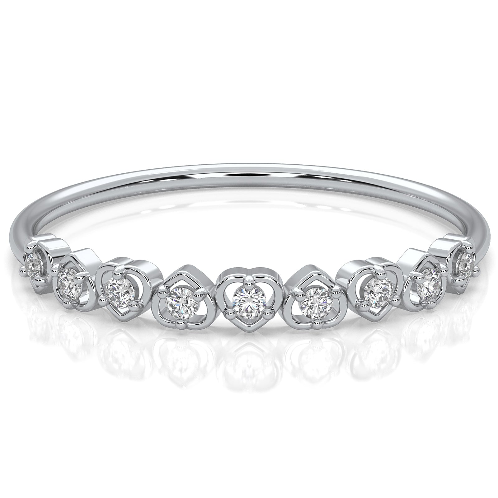 Alternating Round Cut Lab Diamond Prong Set Heart Fashion Ring 0.06ctw.