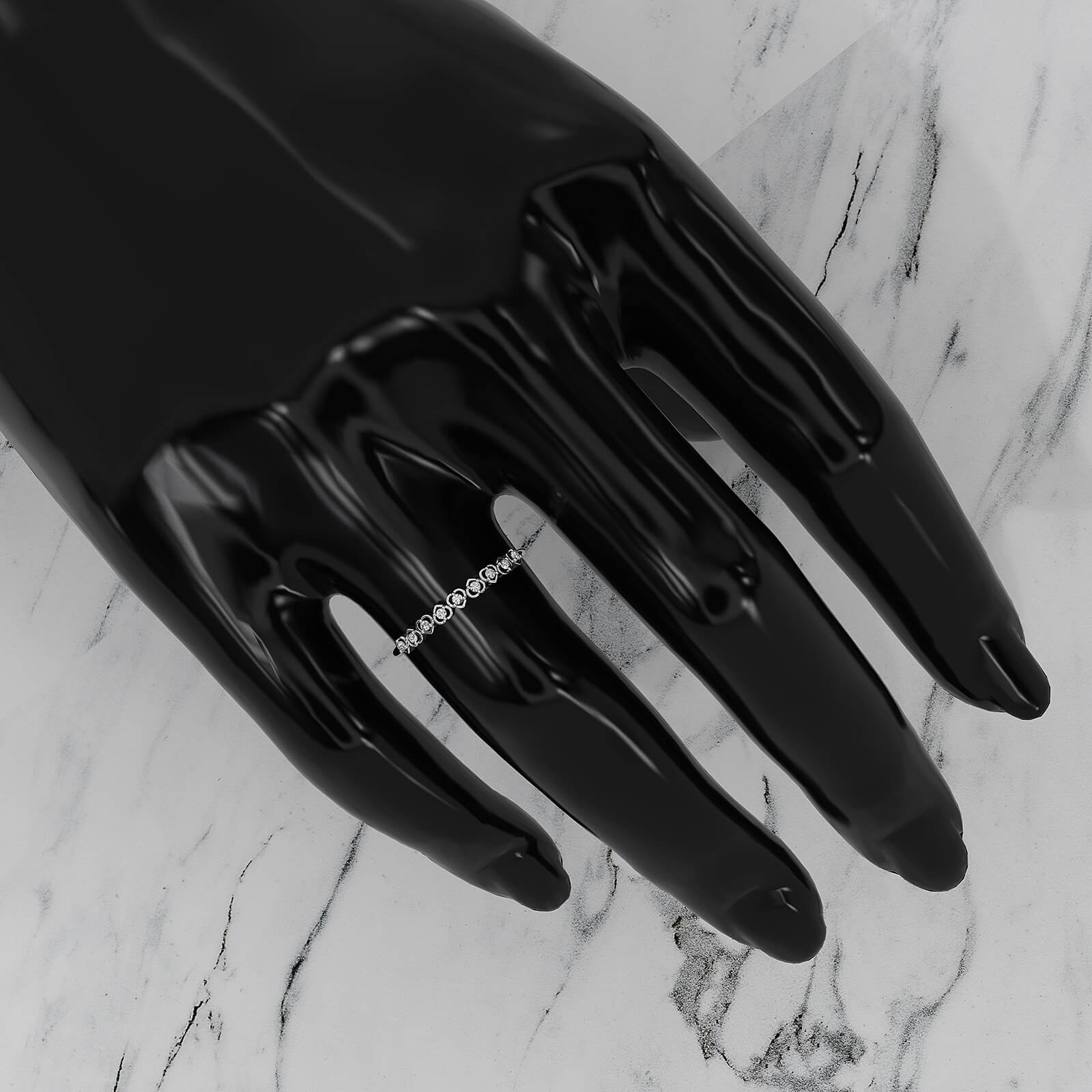 Alternating Round Cut Lab Diamond Prong Set Heart Fashion Ring 0.06ctw.