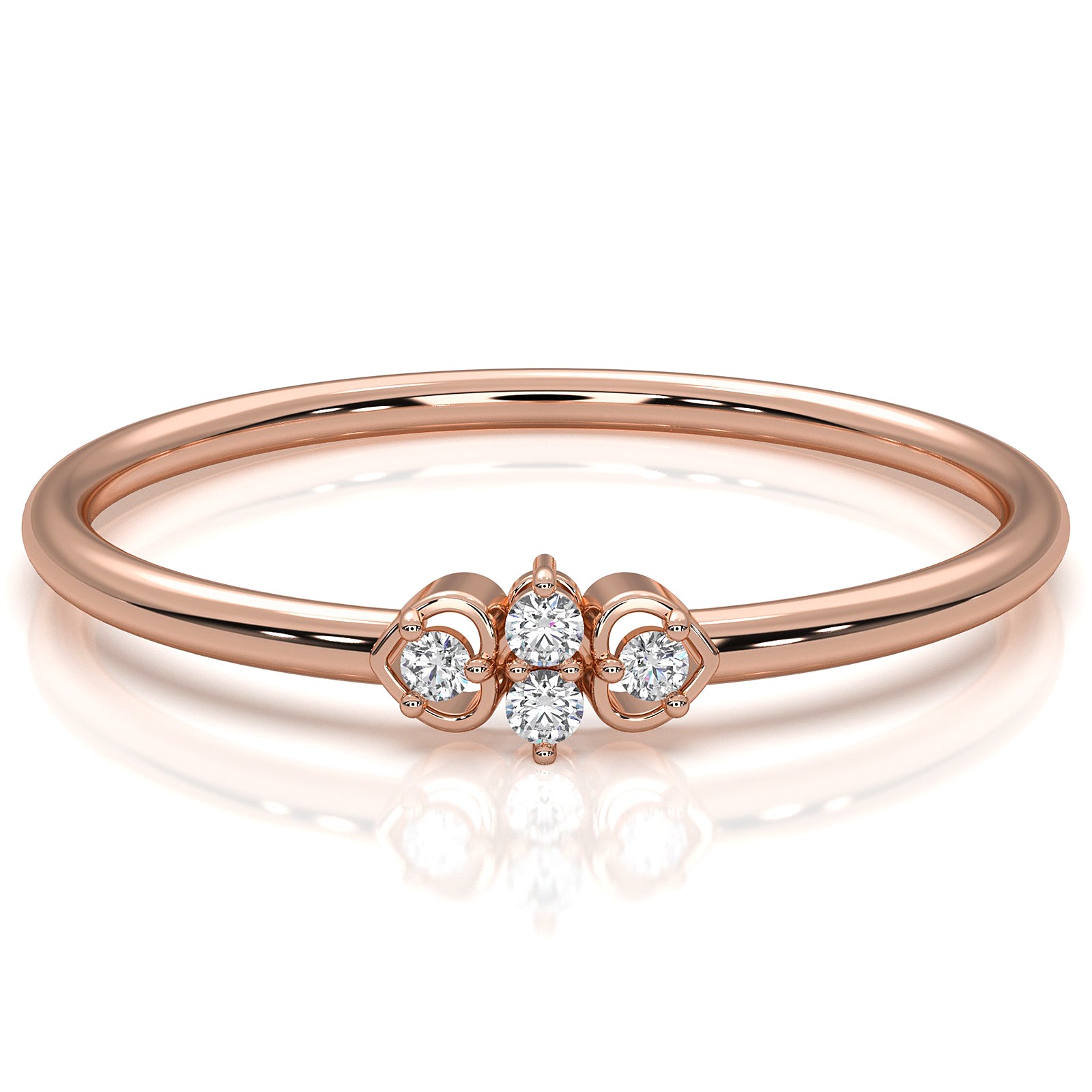 Natural 4 Stone Round Lab Diamond Minimalist Wedding Ring 0.03ctw.