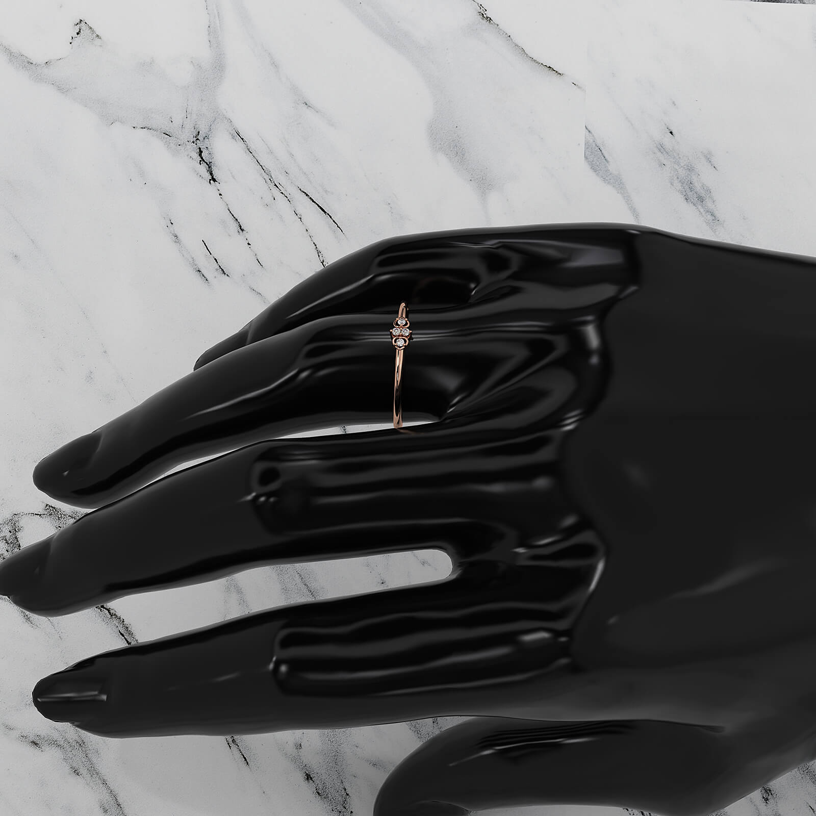 Natural 4 Stone Round Lab Diamond Minimalist Wedding Ring 0.03ctw.