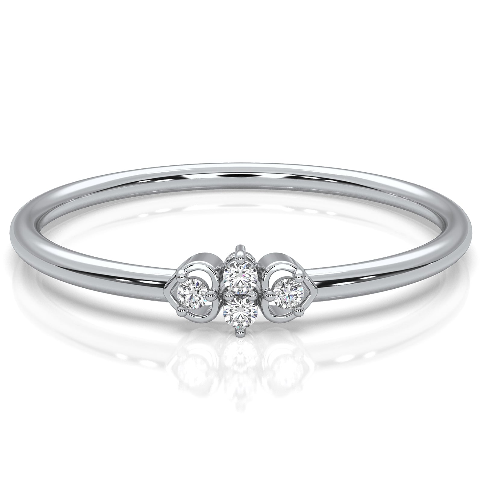 Natural 4 Stone Round Lab Diamond Minimalist Wedding Ring 0.03ctw.