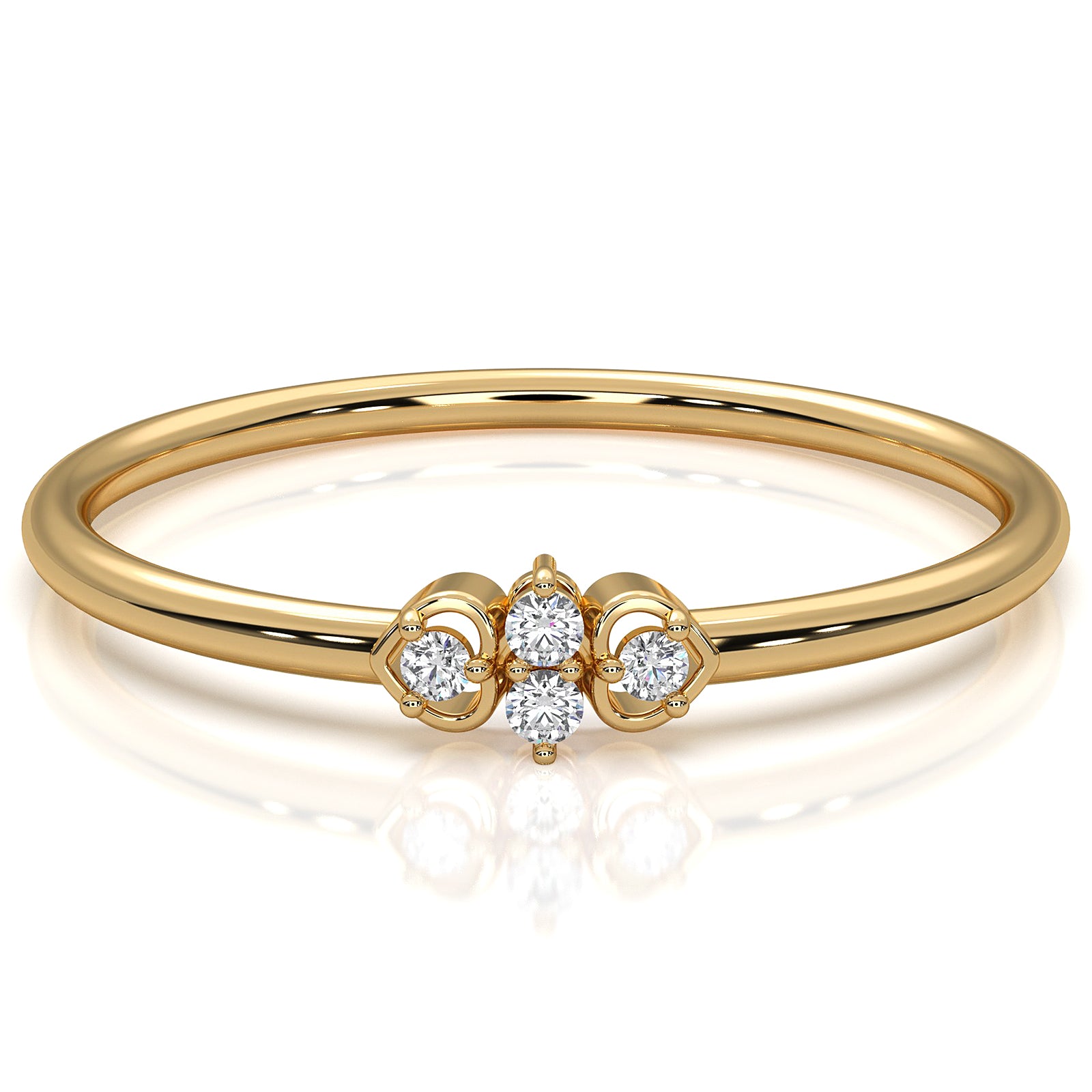 Natural 4 Stone Round Lab Diamond Minimalist Wedding Ring 0.03ctw.