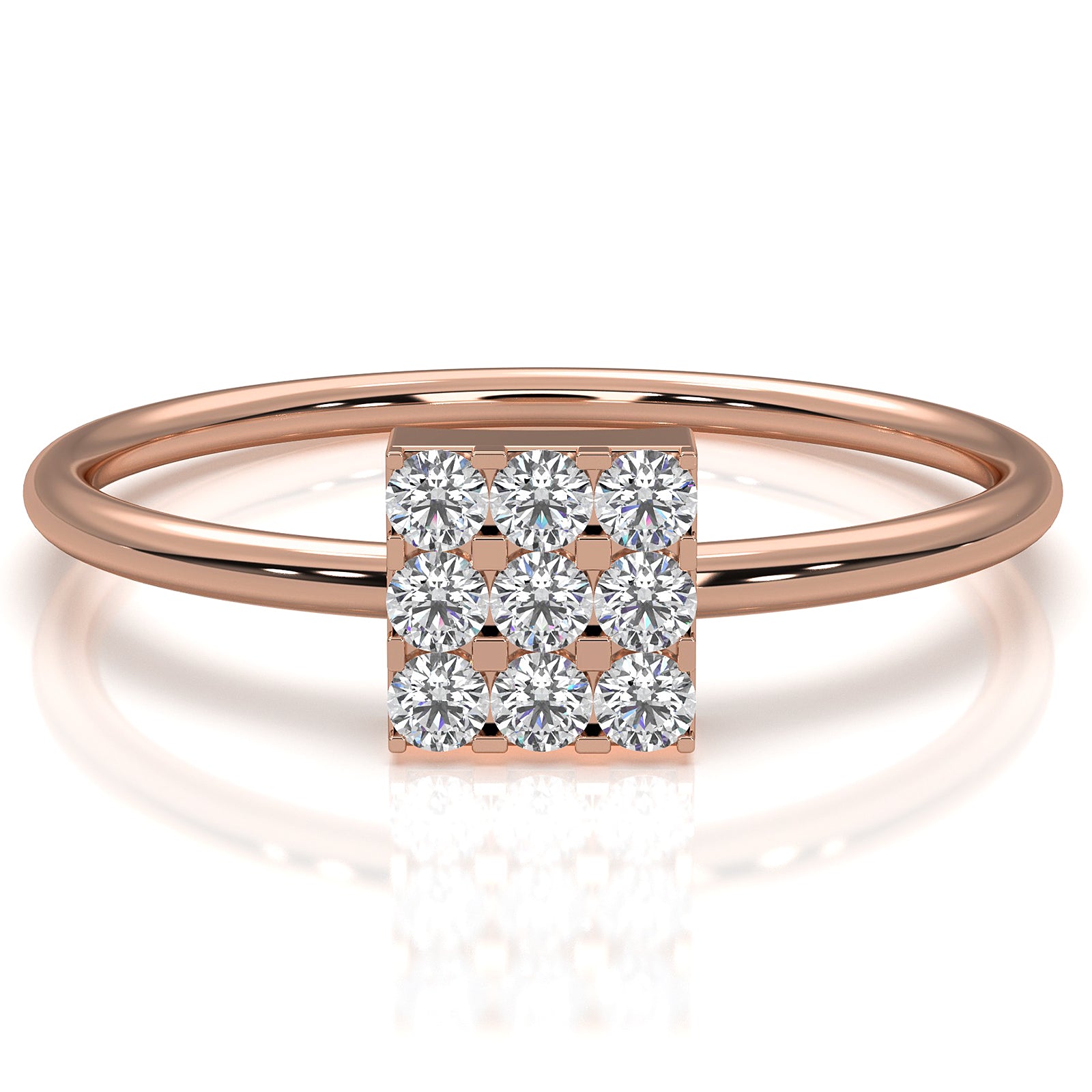 Sleek & Slim Square Shape Round Cut Lab Diamond Fashion Ring 0.17ctw.