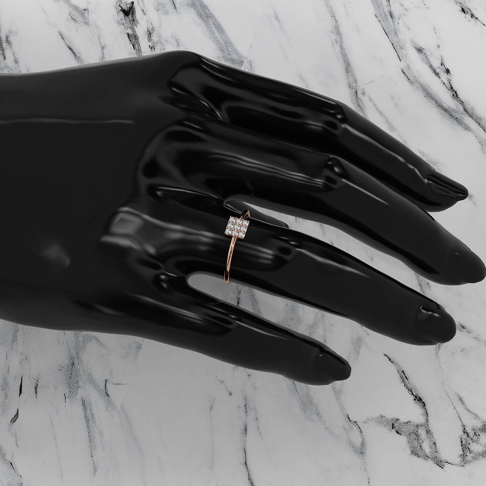 Sleek & Slim Square Shape Round Cut Lab Diamond Fashion Ring 0.17ctw.