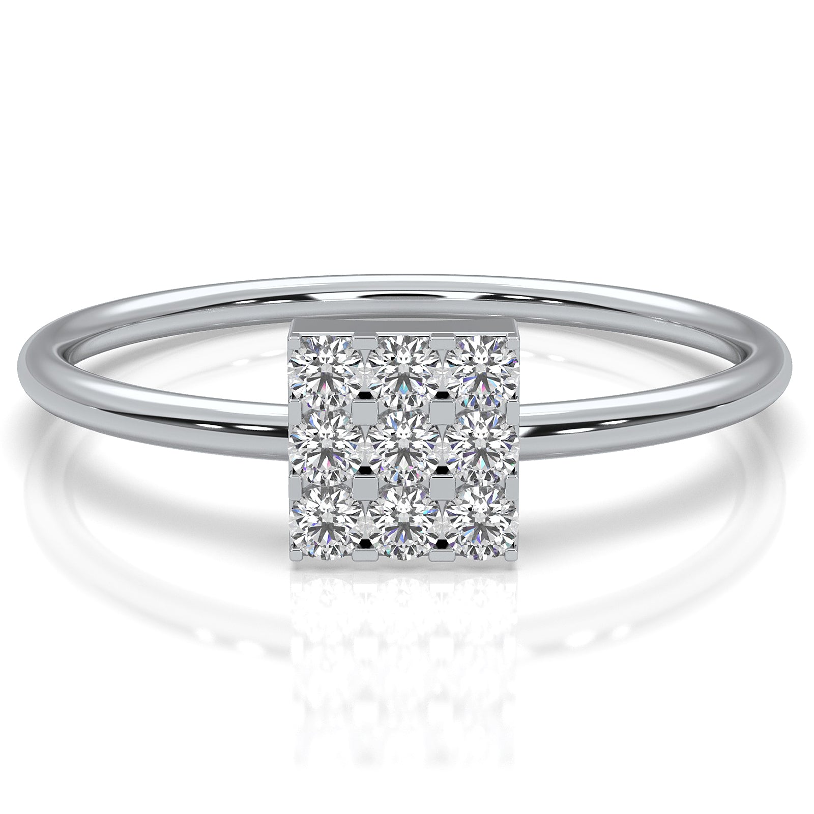Sleek & Slim Square Shape Round Cut Lab Diamond Fashion Ring 0.17ctw.