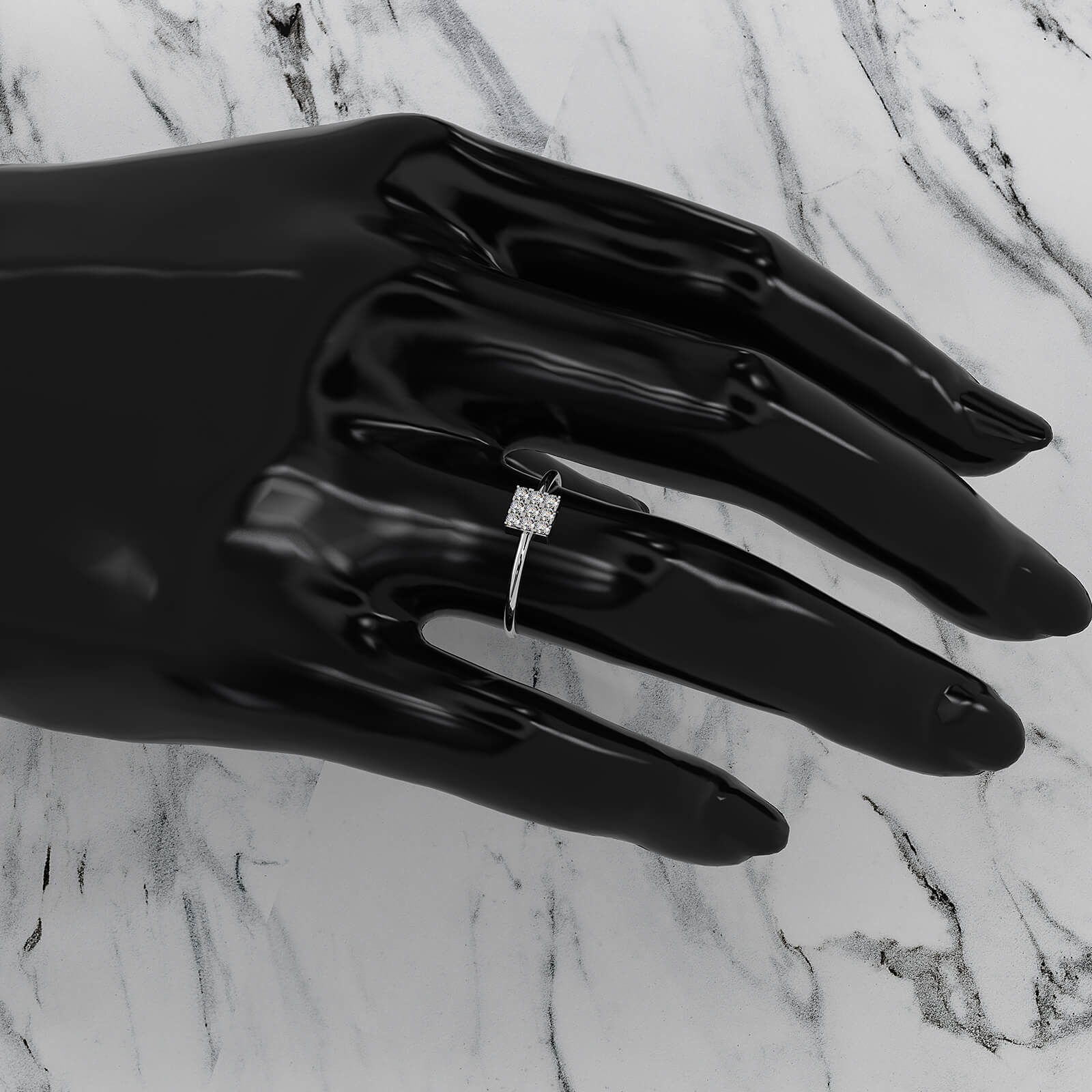 Sleek & Slim Square Shape Round Cut Lab Diamond Fashion Ring 0.17ctw.