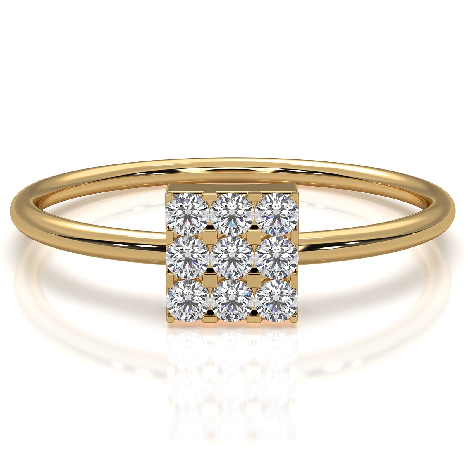 Sleek & Slim Square Shape Round Cut Lab Diamond Fashion Ring 0.17ctw.