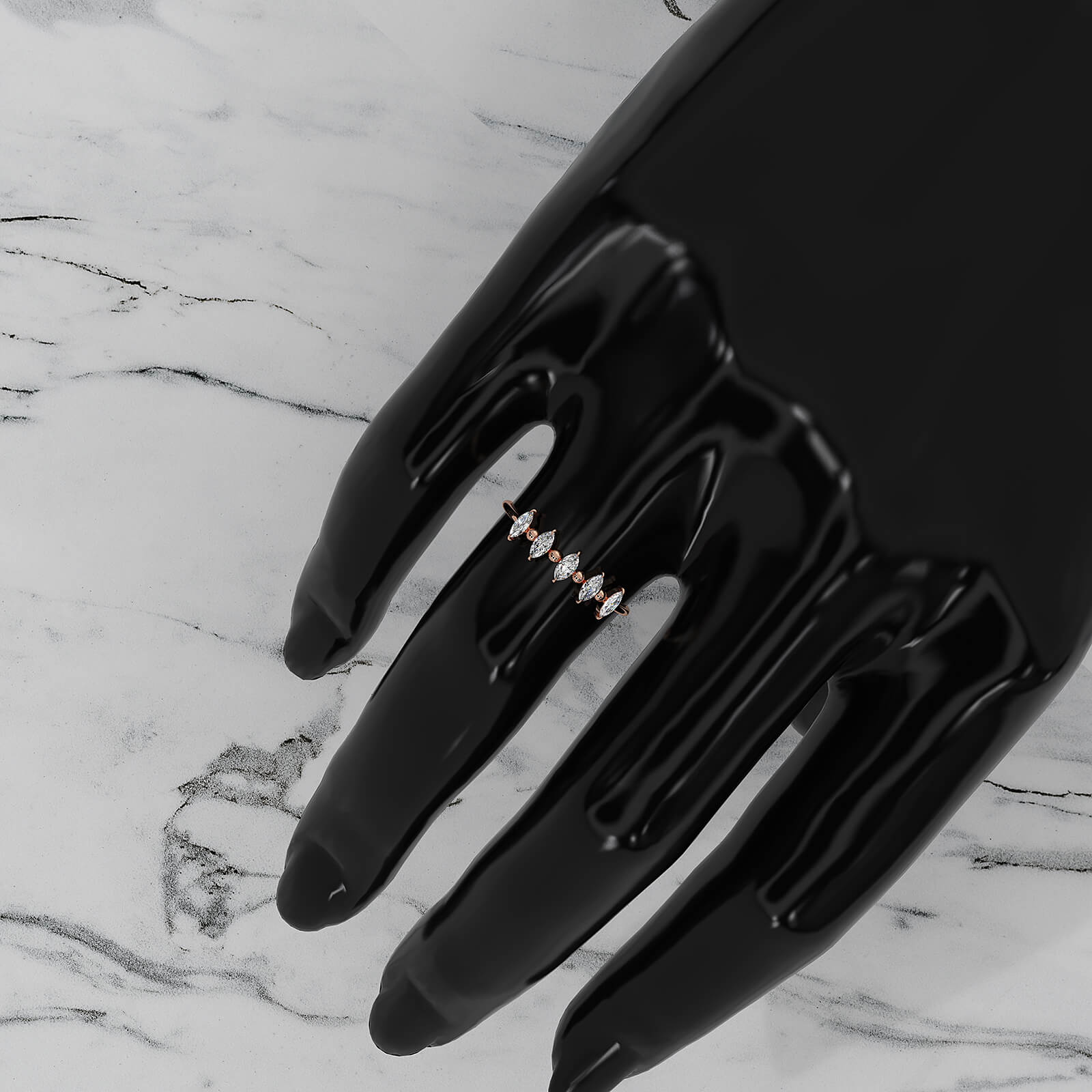 Prong Set Marquise Shape Lab Diamond Designer Ring 0.26ctw.