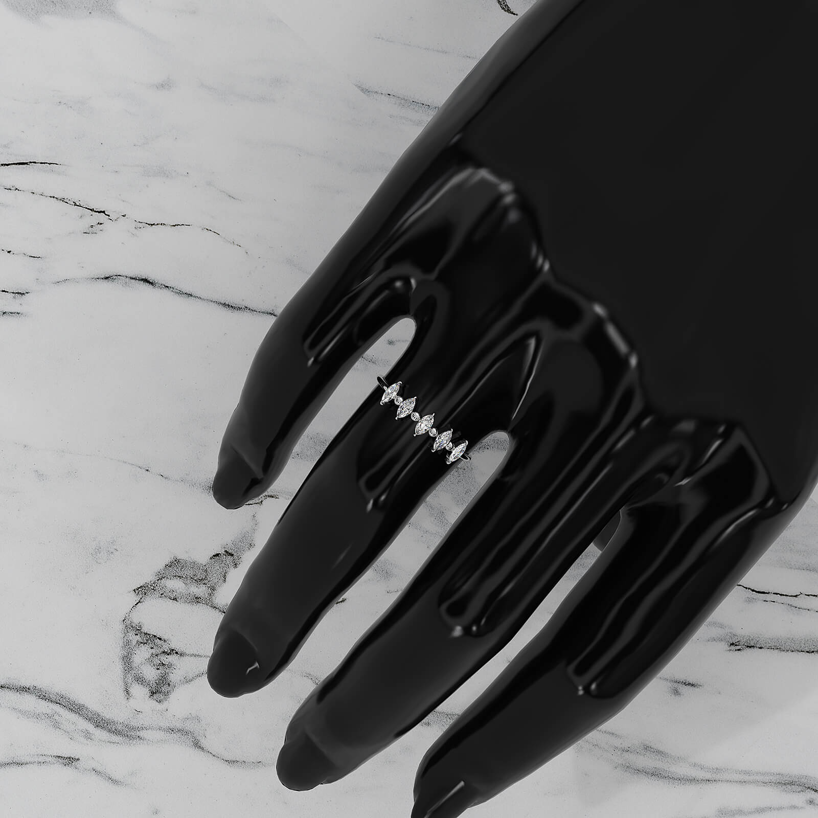 Prong Set Marquise Shape Lab Diamond Designer Ring 0.26ctw.