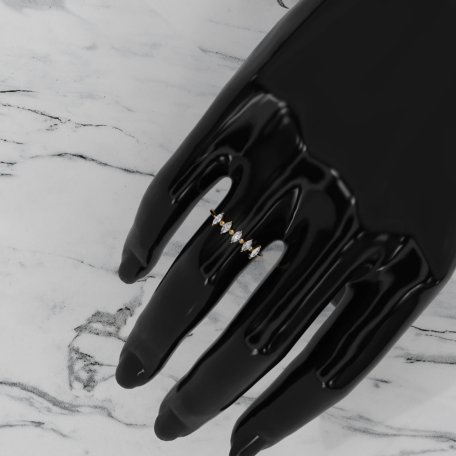 Prong Set Marquise Shape Lab Diamond Designer Ring 0.26ctw.