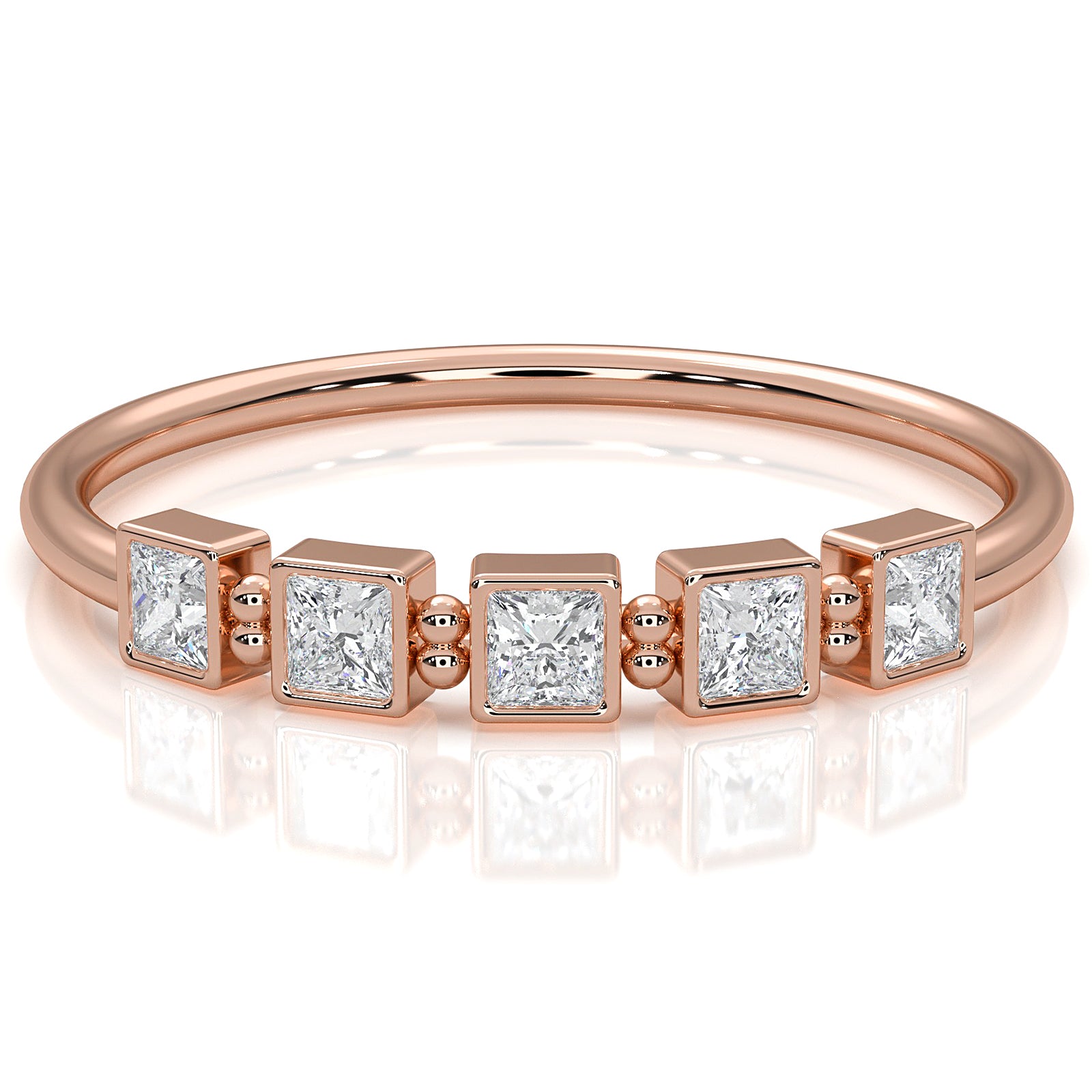 5 Stone Bezel Set Cluster Princess Lab Diamond Fashion Ring 0.23ctw.