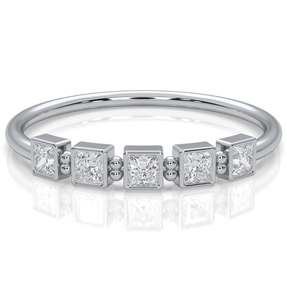 5 Stone Bezel Set Cluster Princess Lab Diamond Fashion Ring 0.23ctw.