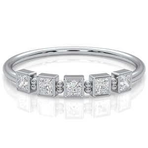 5 Stone Bezel Set Cluster Princess Lab Diamond Fashion Ring 0.23ctw.