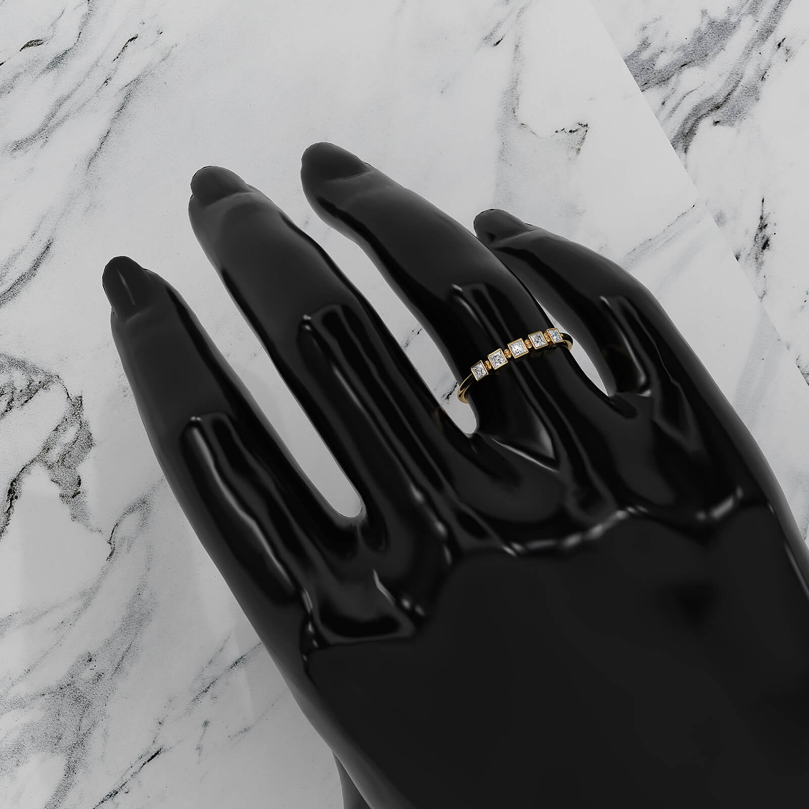 5 Stone Bezel Set Cluster Princess Lab Diamond Fashion Ring 0.23ctw.