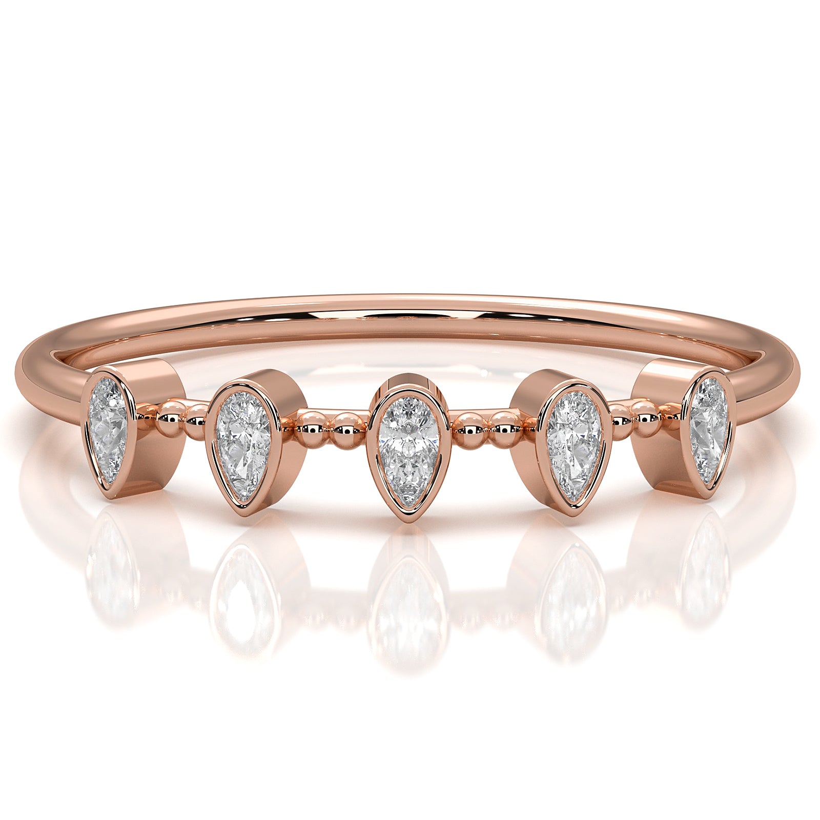 Minimalist 5 Stone Pear Lab Diamond bezel Set Promise Ring 0.08ctw.