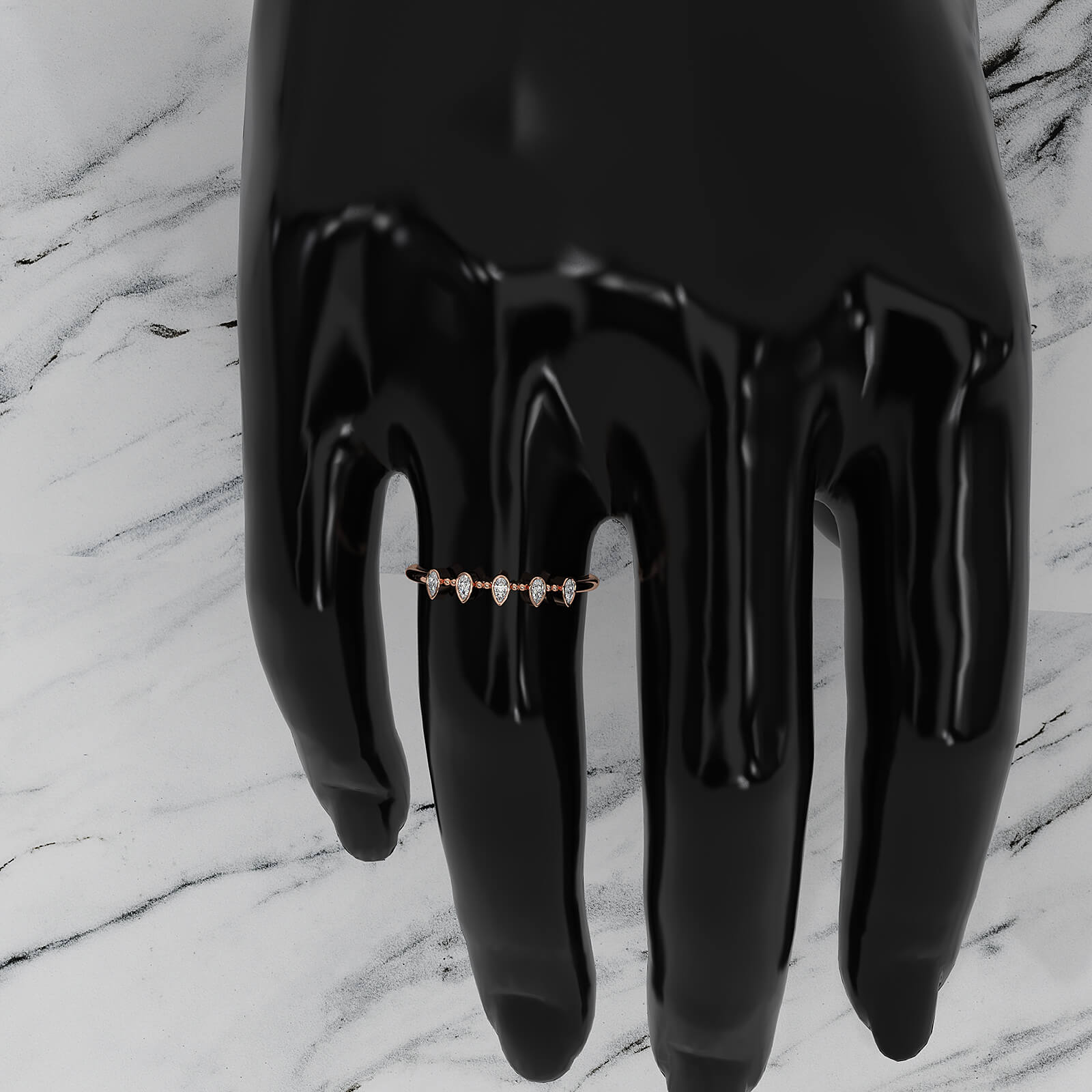 Minimalist 5 Stone Pear Lab Diamond bezel Set Promise Ring 0.08ctw.