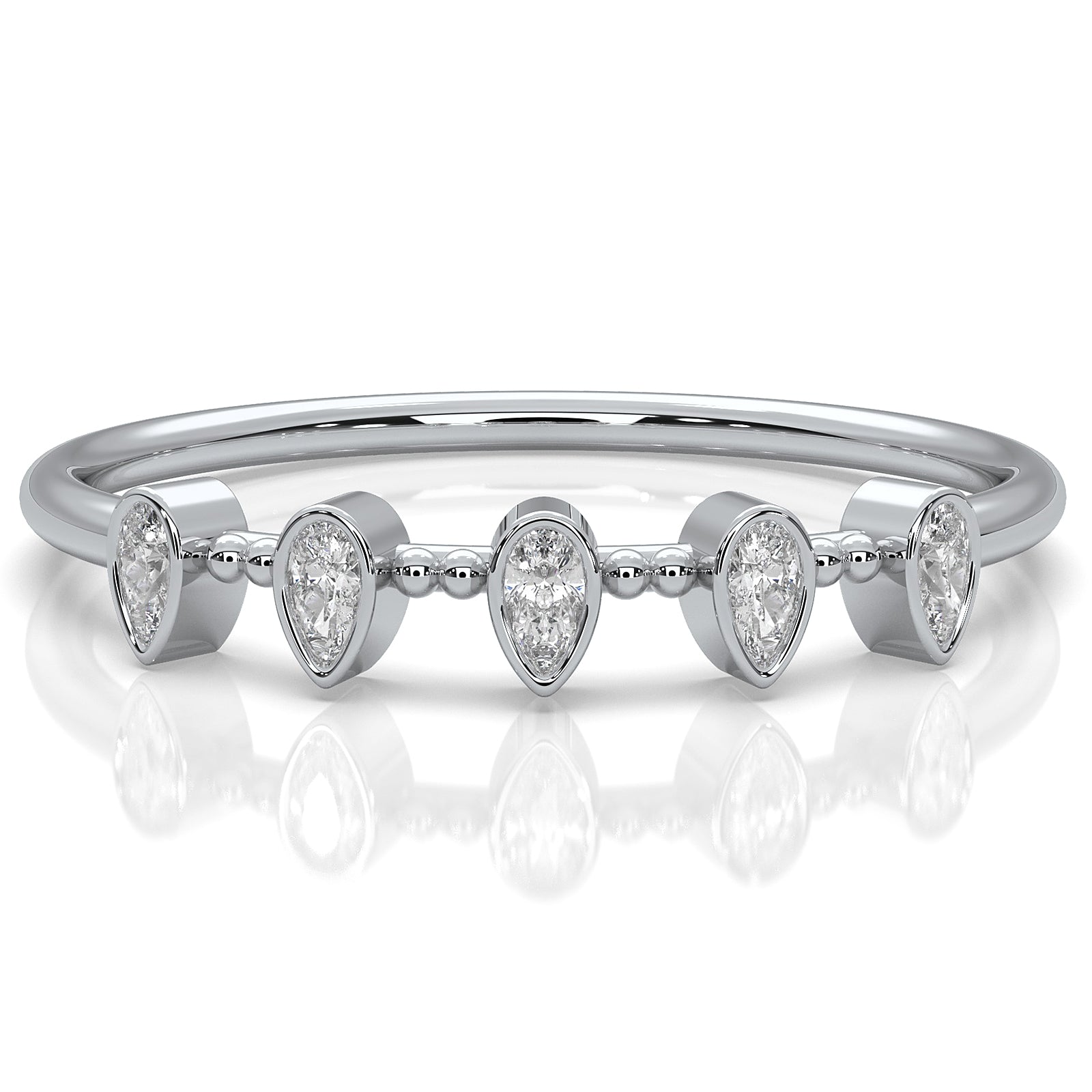 Minimalist 5 Stone Pear Lab Diamond bezel Set Promise Ring 0.08ctw.