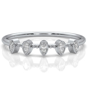 Minimalist 5 Stone Pear Lab Diamond bezel Set Promise Ring 0.08ctw.