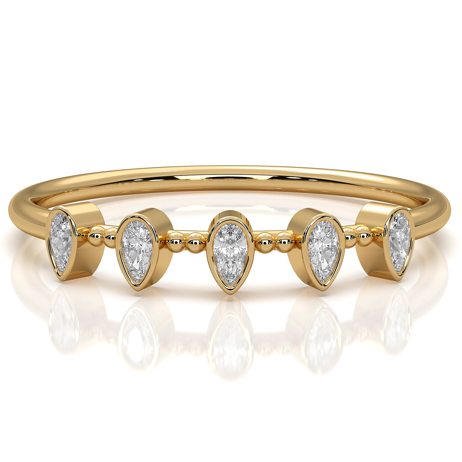 Minimalist 5 Stone Pear Lab Diamond bezel Set Promise Ring 0.08ctw.