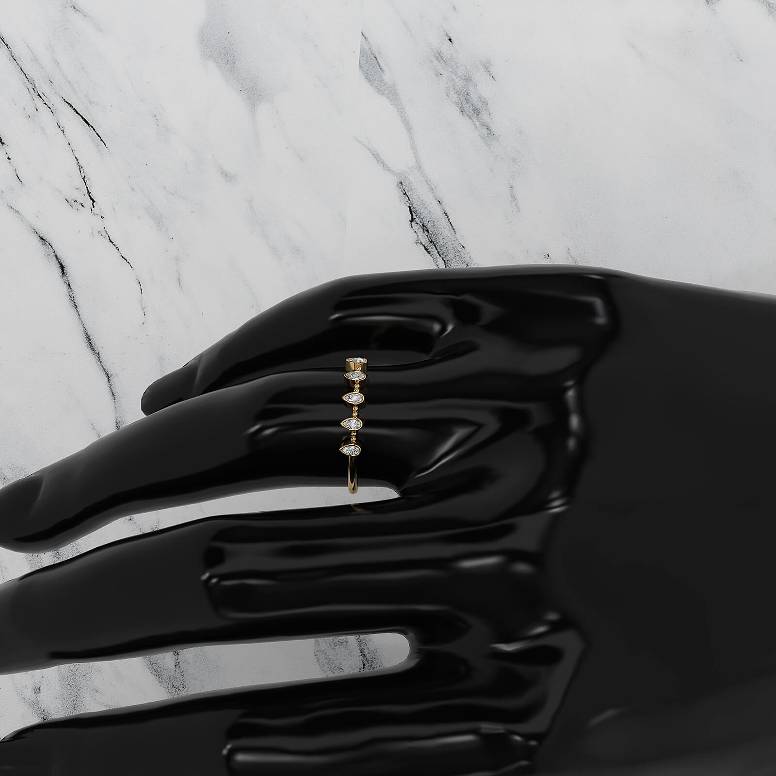 Minimalist 5 Stone Pear Lab Diamond bezel Set Promise Ring 0.08ctw.