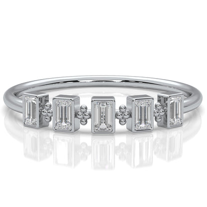 Slim 5 Stone Baguette Lab Diamond Bezel Set Minimalist Fashion Ring 0.19ctw.