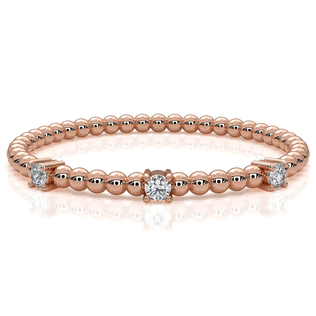 Stackable Round Lab Diamond And Beaded Ball Design Fashion Ring 0.04ctw.