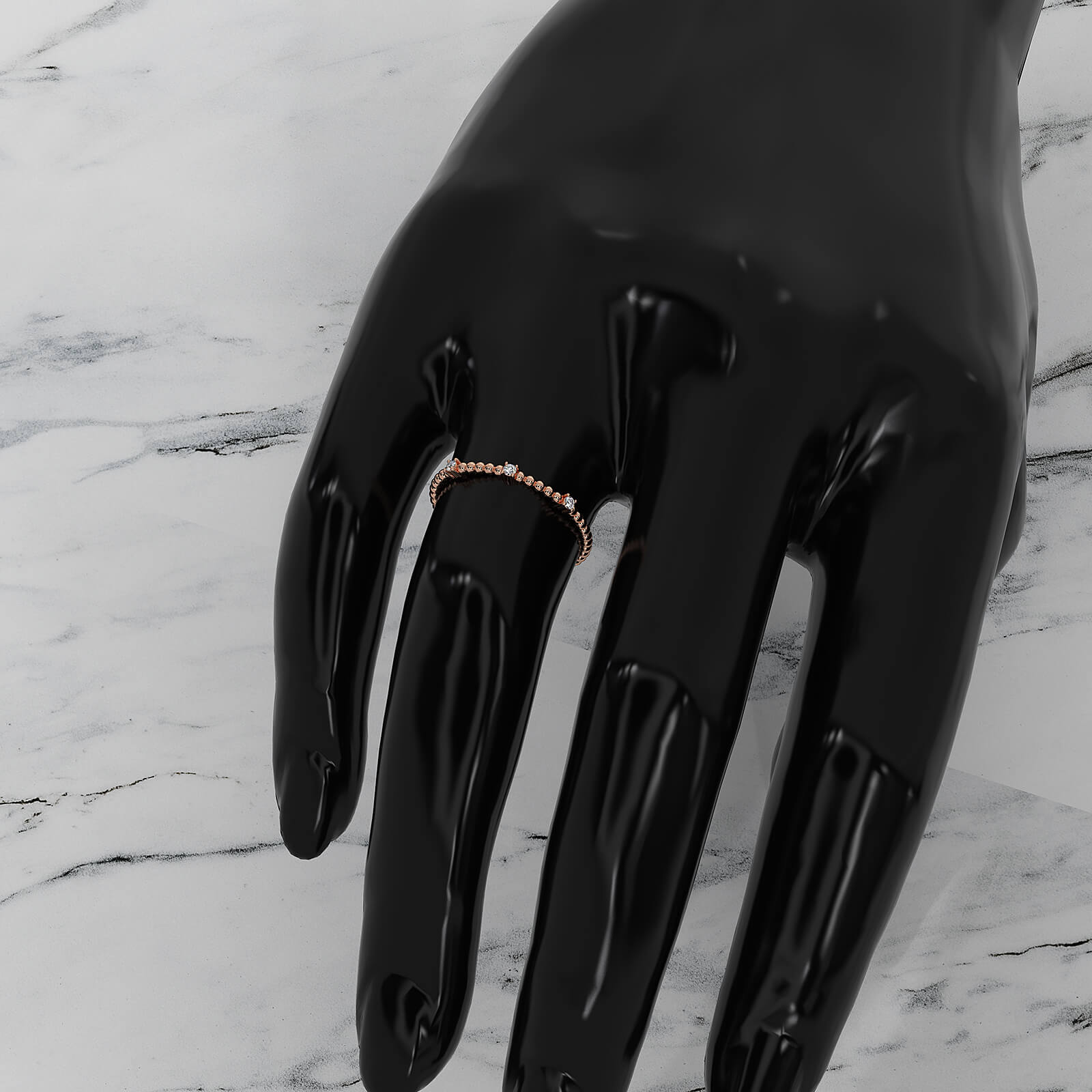 Stackable Round Lab Diamond And Beaded Ball Design Fashion Ring 0.04ctw.