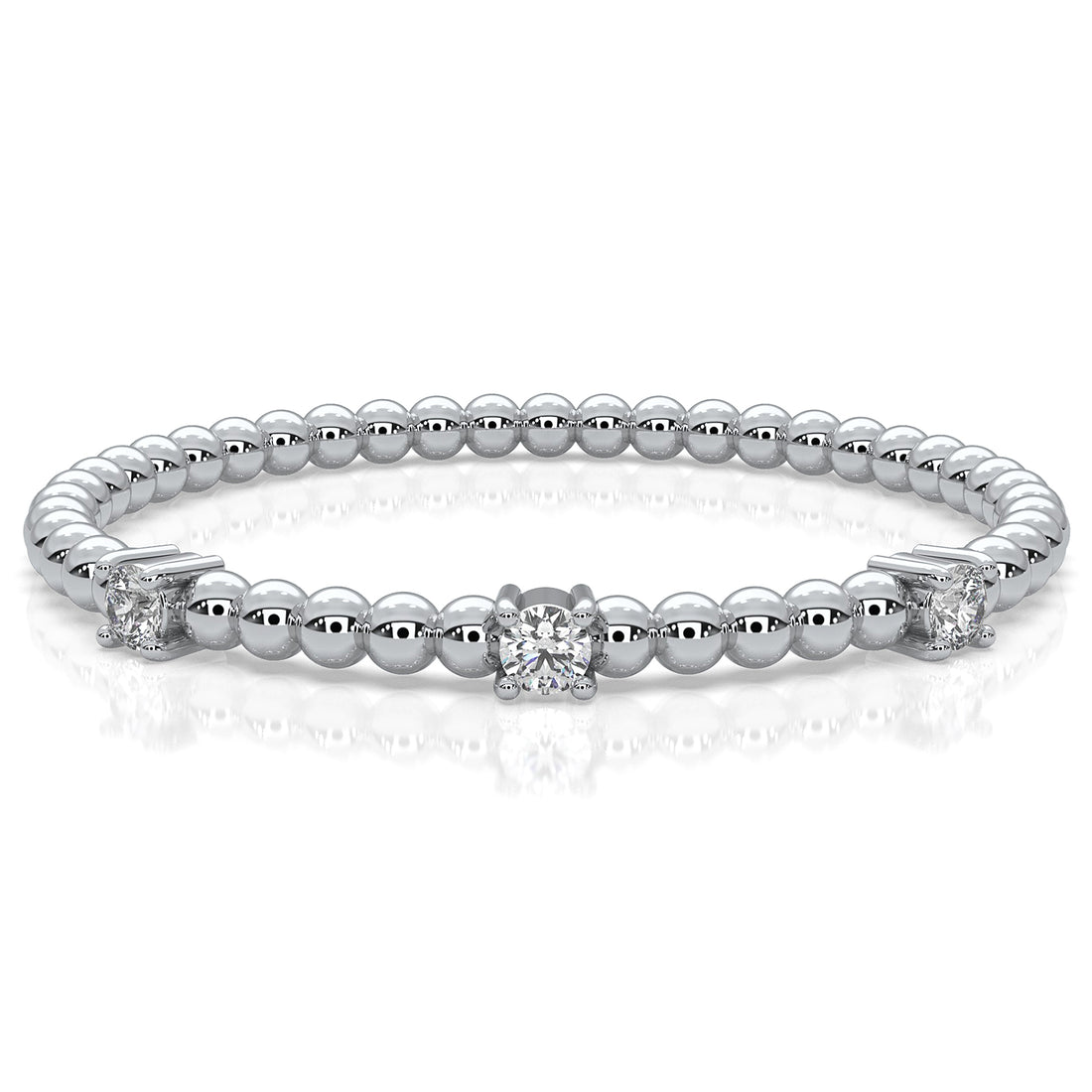 Stackable Round Lab Diamond And Beaded Ball Design Fashion Ring 0.04ctw.